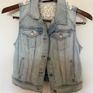 Anthropologie Pilcro Denim Vest with Crochet Back Panel